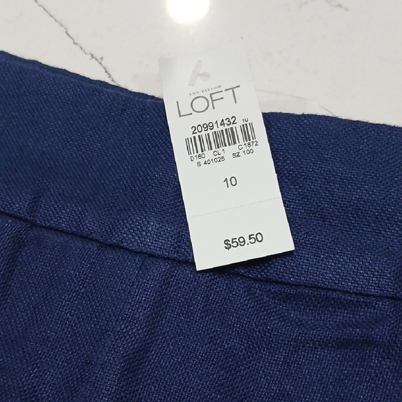 LOFT Deep Blue Women's Mini Skirt Sz 10 New With Tag 100% Linen - Picture 2 of 9
